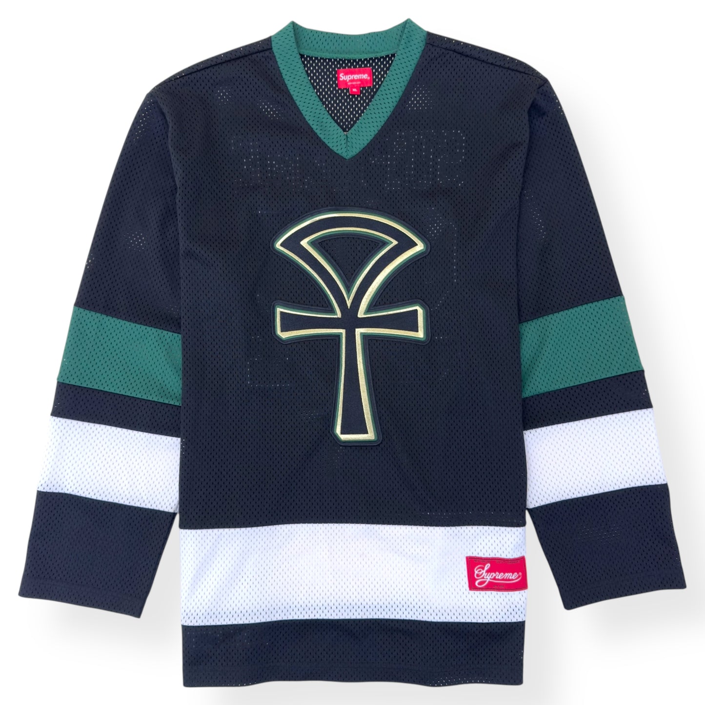 SUPREME ANKH HOCKEY LONG-SLEEVE JERSEY BLACK / GREEN XL