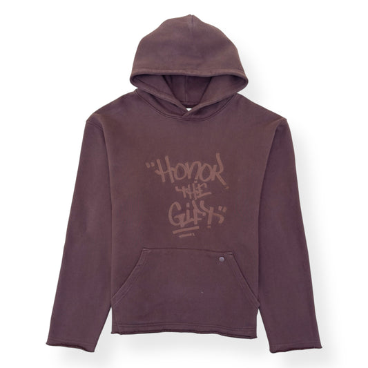 HONOR THE GIFT SCRIPT EMBROIDERED HOODIE BROWN L