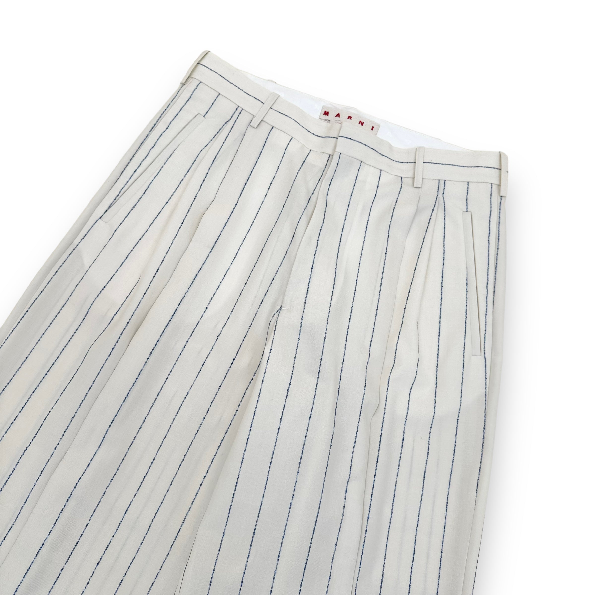 MARNI PINSTRIPE TAILORED TROUSERS NATURAL / BLUE L