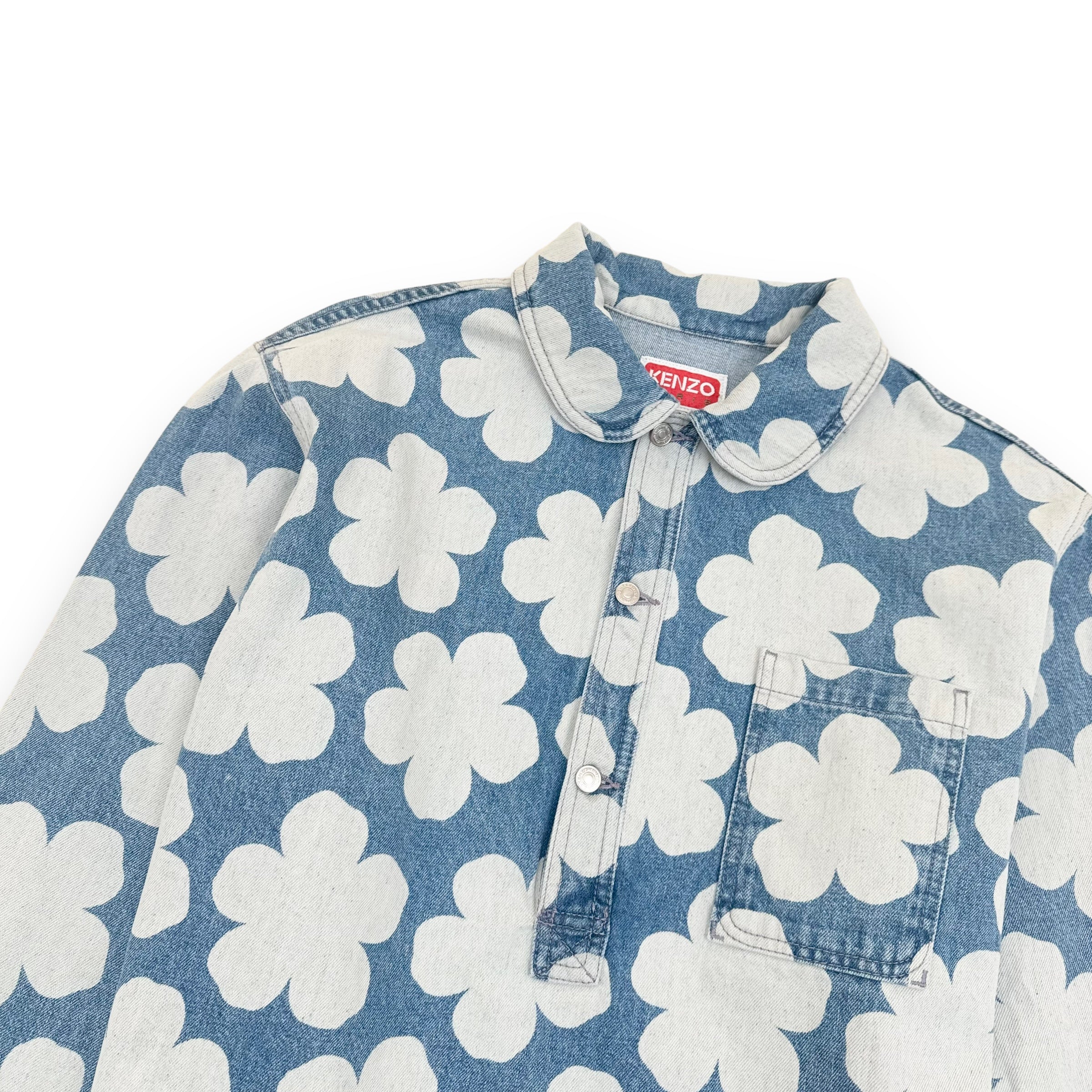 KENZO PARIS FLORAL-PRINT DENIM JACKET BLUE XL