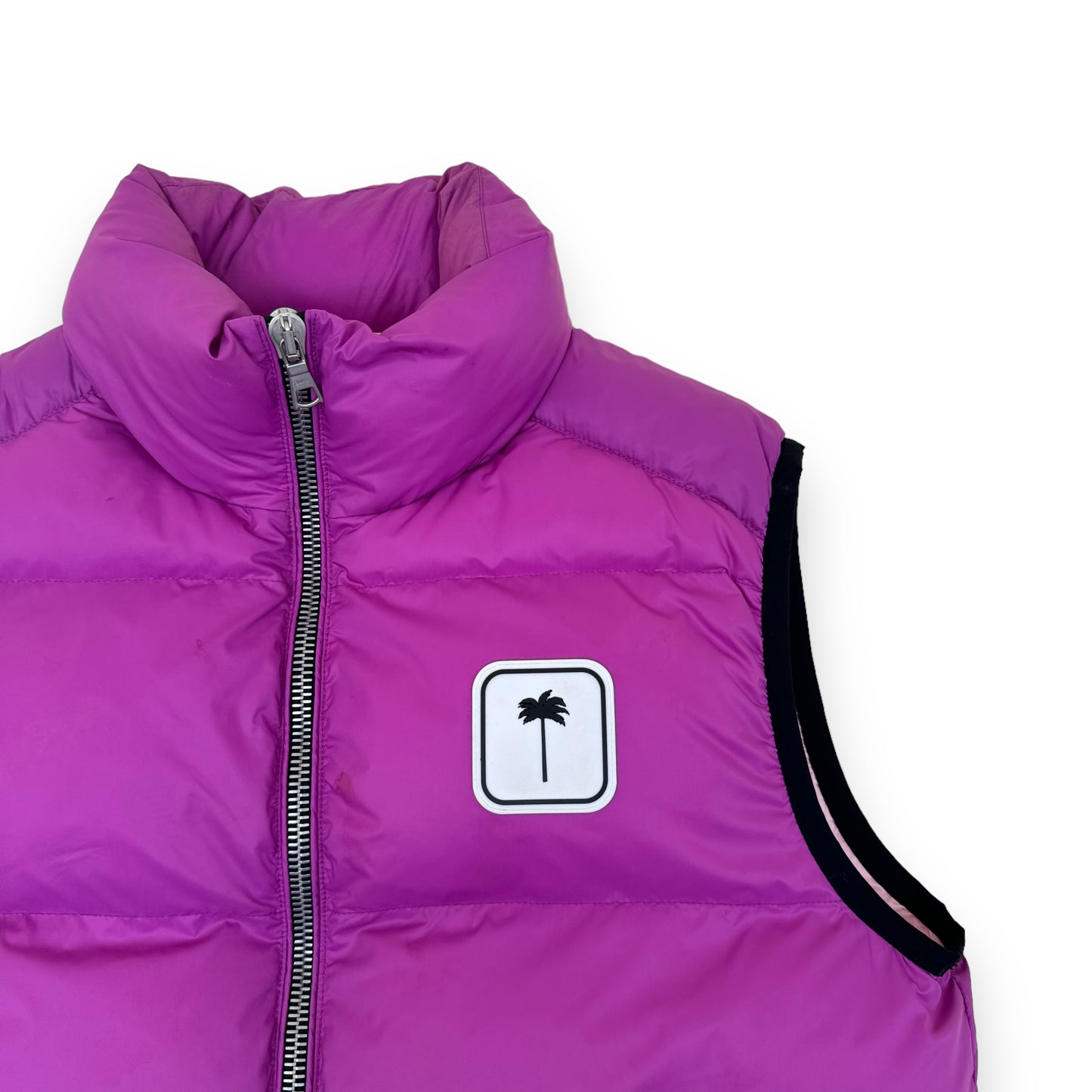 PALM ANGELS LOGO-PATCH PUFFER GILET FUCHSIA PINK XS