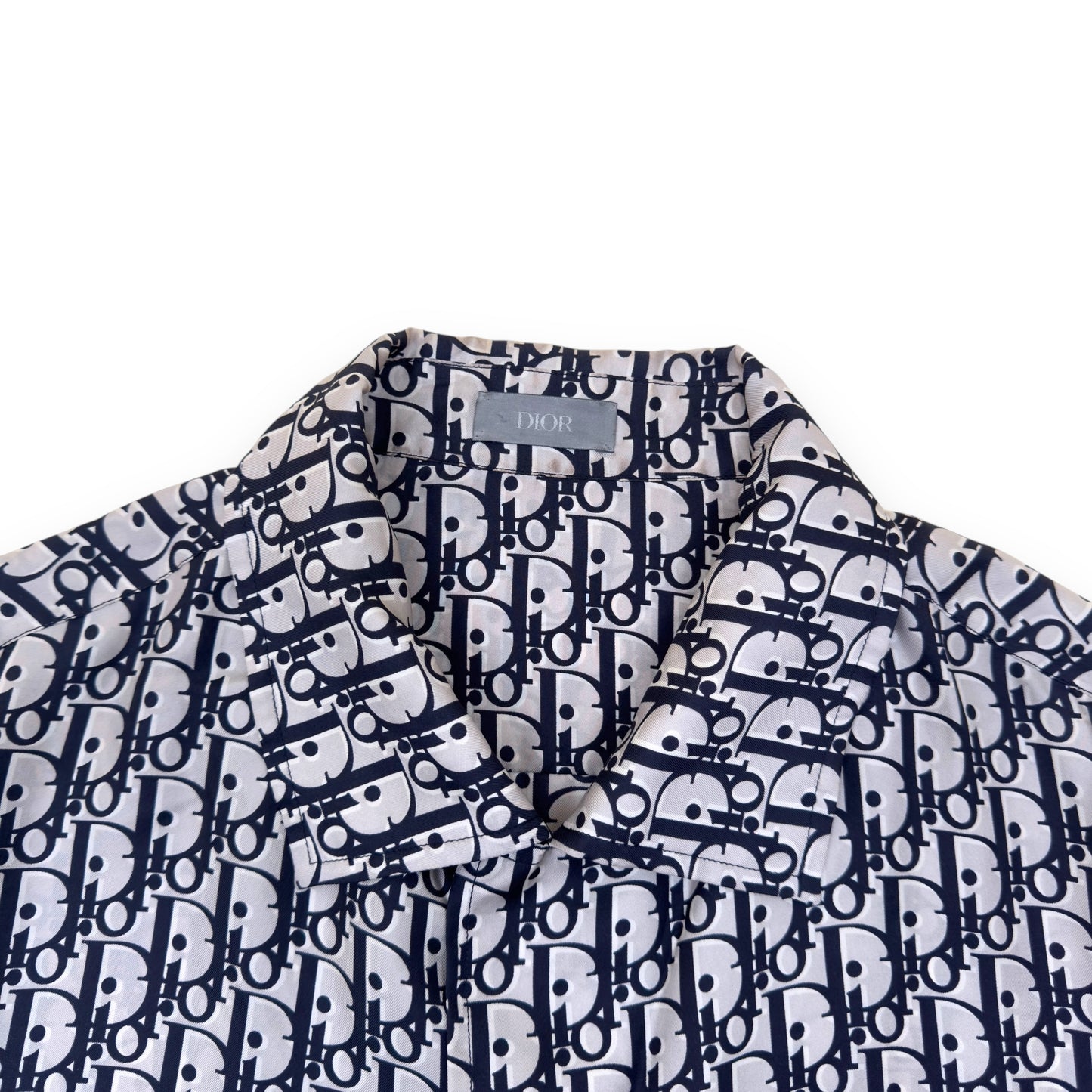 DIOR OBLIQUE SILK SHORT-SLEEVE MONOGRAM SHIRT BLACK / GREY 40 / M