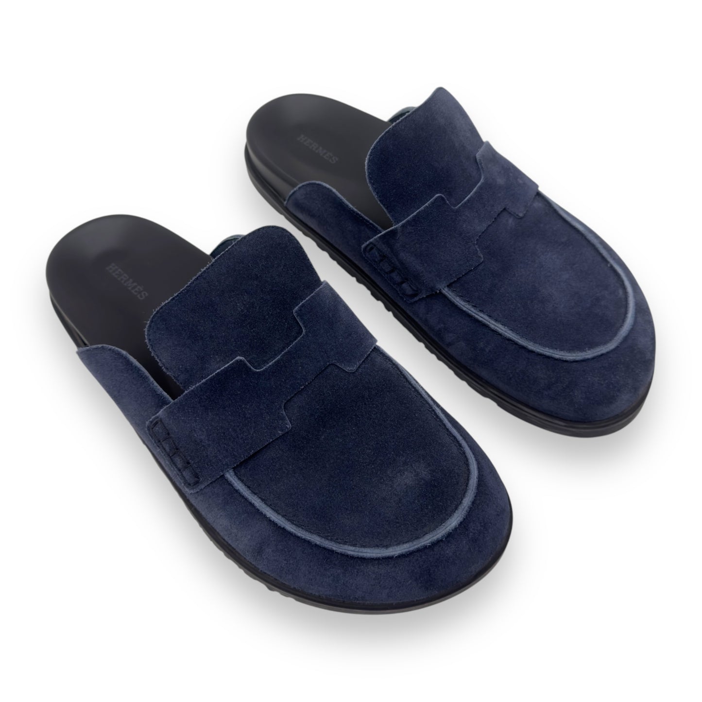 HERMES SUEDE GO MULES NAVY / BLACK UK10.5