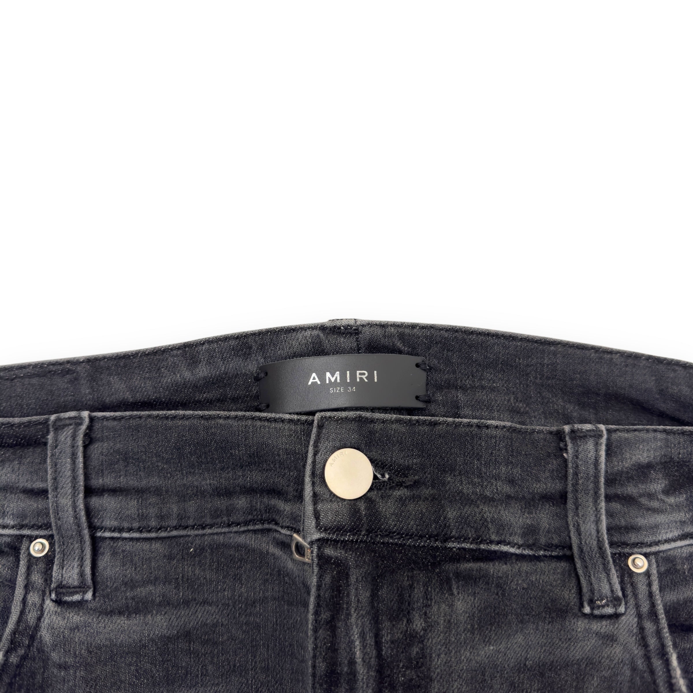 AMIRI BANDANA PATCH DISTRESSED DENIM JEANS BLACK W34”