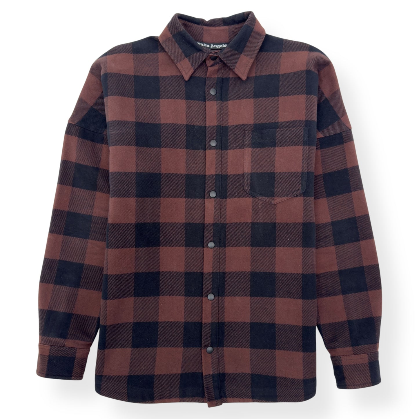 PALM ANGELS OVERSIZED CLASSIC LOGO CHECK OVER SHIRT BLACK / BROWN S