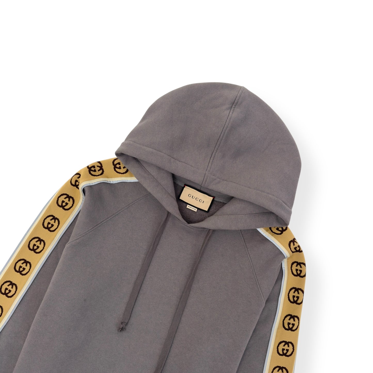 GUCCI TAPE DETAIL COTTON HOODIE GREY L