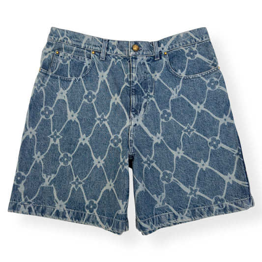 LOUIS VUITTON MONOGRAM PRINTED DENIM SHORTS INDIGO BLUE W34” / L