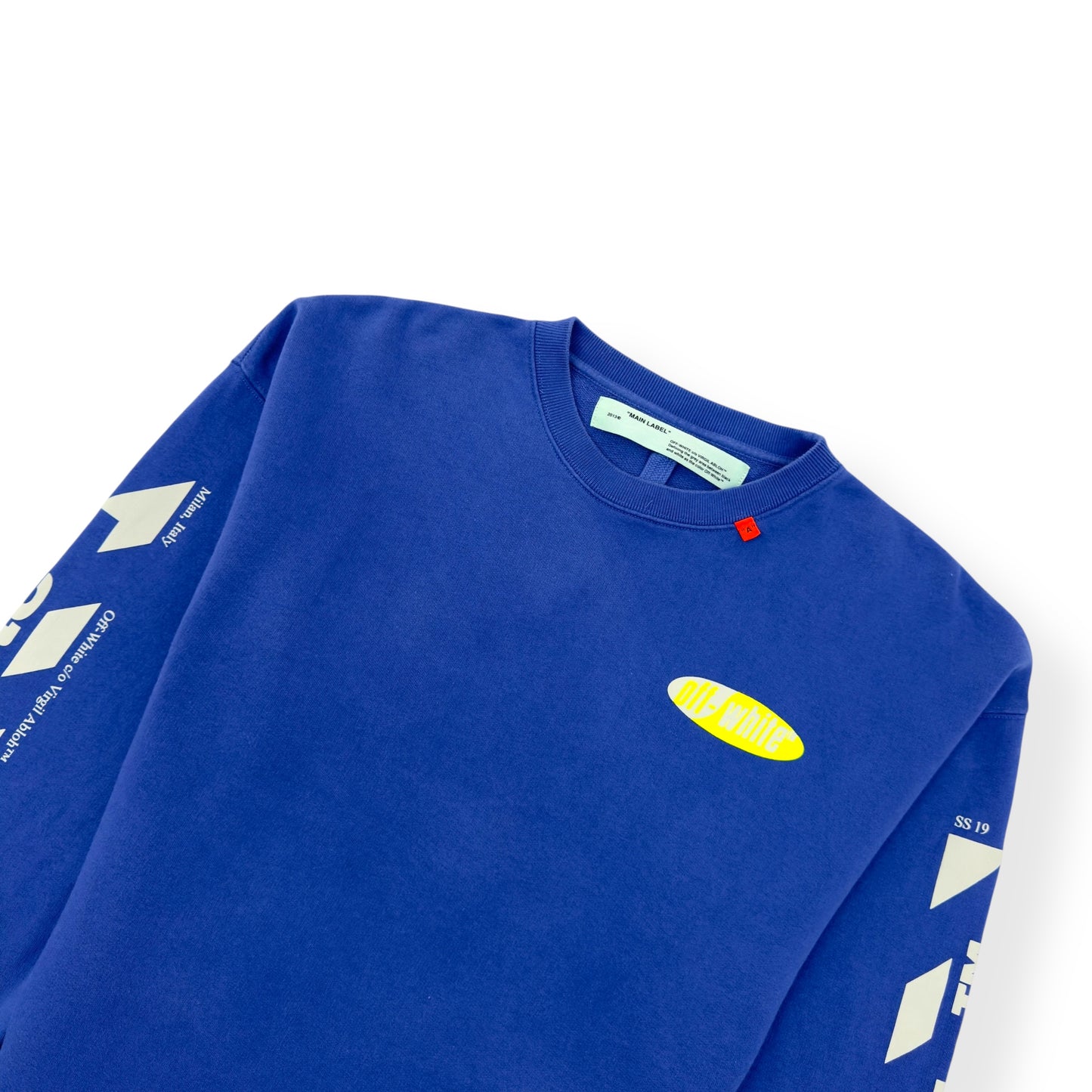 OFF WHITE DIAGONAL SPLIT LOGO SWEATSHIRT BLUE / YELLOW L