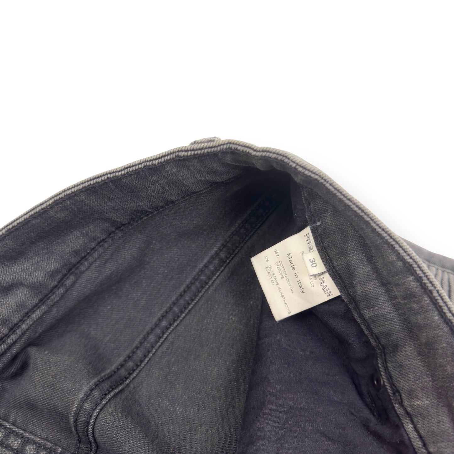 BALMAIN RIBBED DENIM JEANS GREY W30”