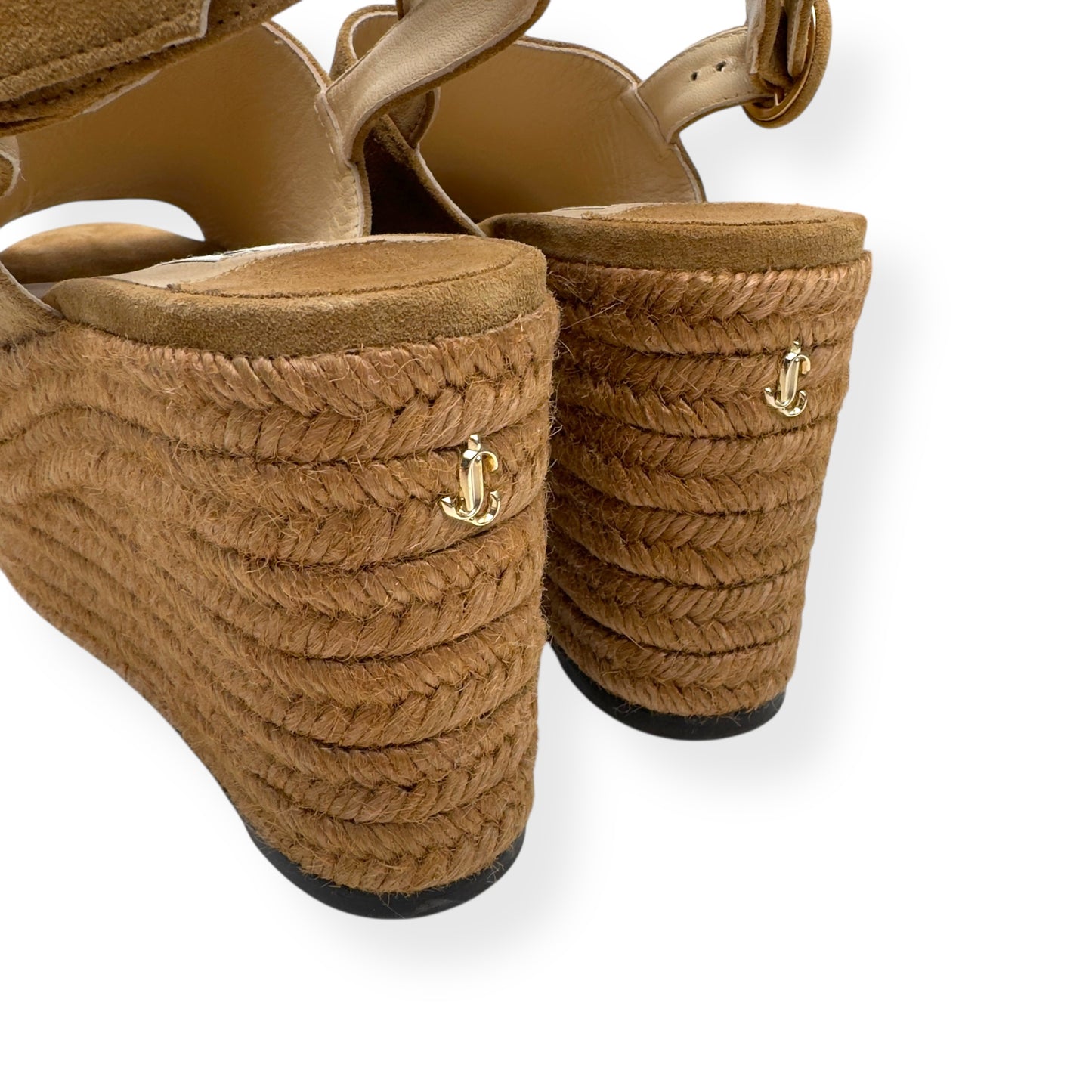 JIMMY CHOO DEYA 95 SUEDE ESPADRILLE WEDGE TAN 38 / UK5