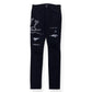 AMIRI MX1 SKINNY SNAKE-PANELLED DENIM JEANS BLACK / WHITE W34”