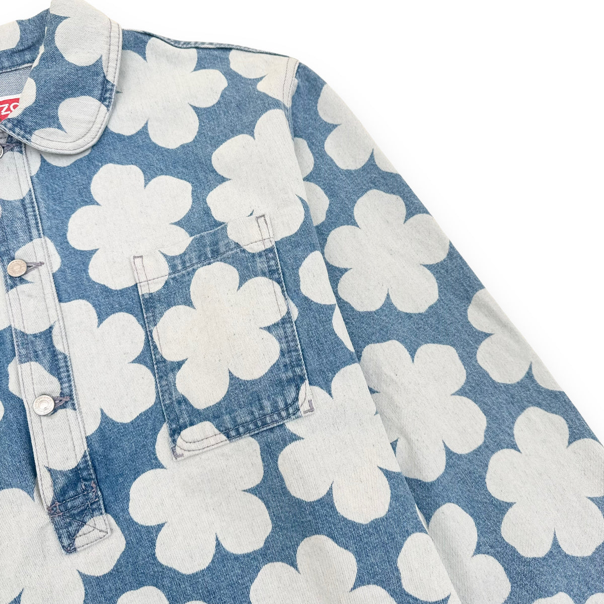 KENZO PARIS FLORAL-PRINT DENIM JACKET BLUE XL