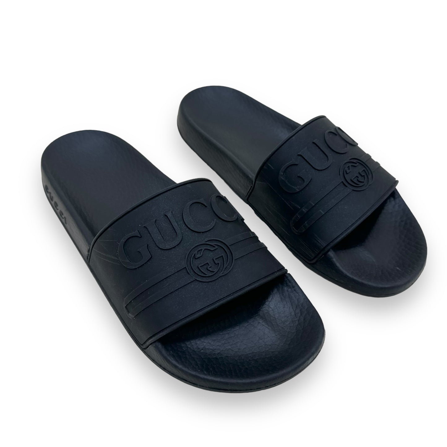 GUCCI RUBBER TRADEMARK LOGO SLIDES BLACK UK5