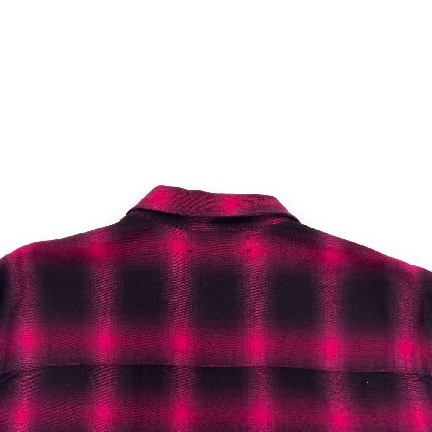 AMIRI DEGRADE DISTRESSED CHECKED FLANNEL SHIRT PINK M