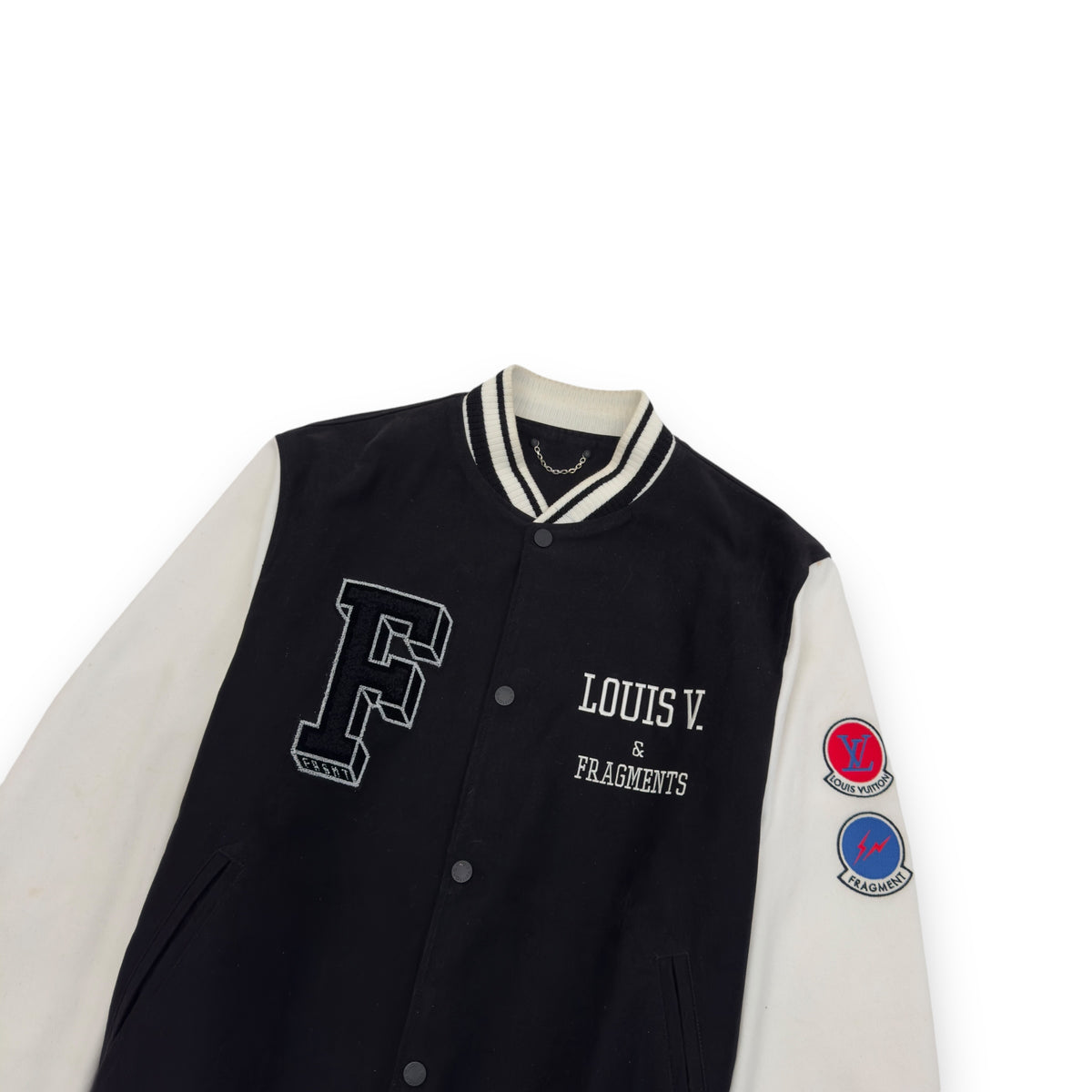 LOUIS VUITTON X FRAGMENT SS17 LV VARSITY JACKET BLACK / WHITE L