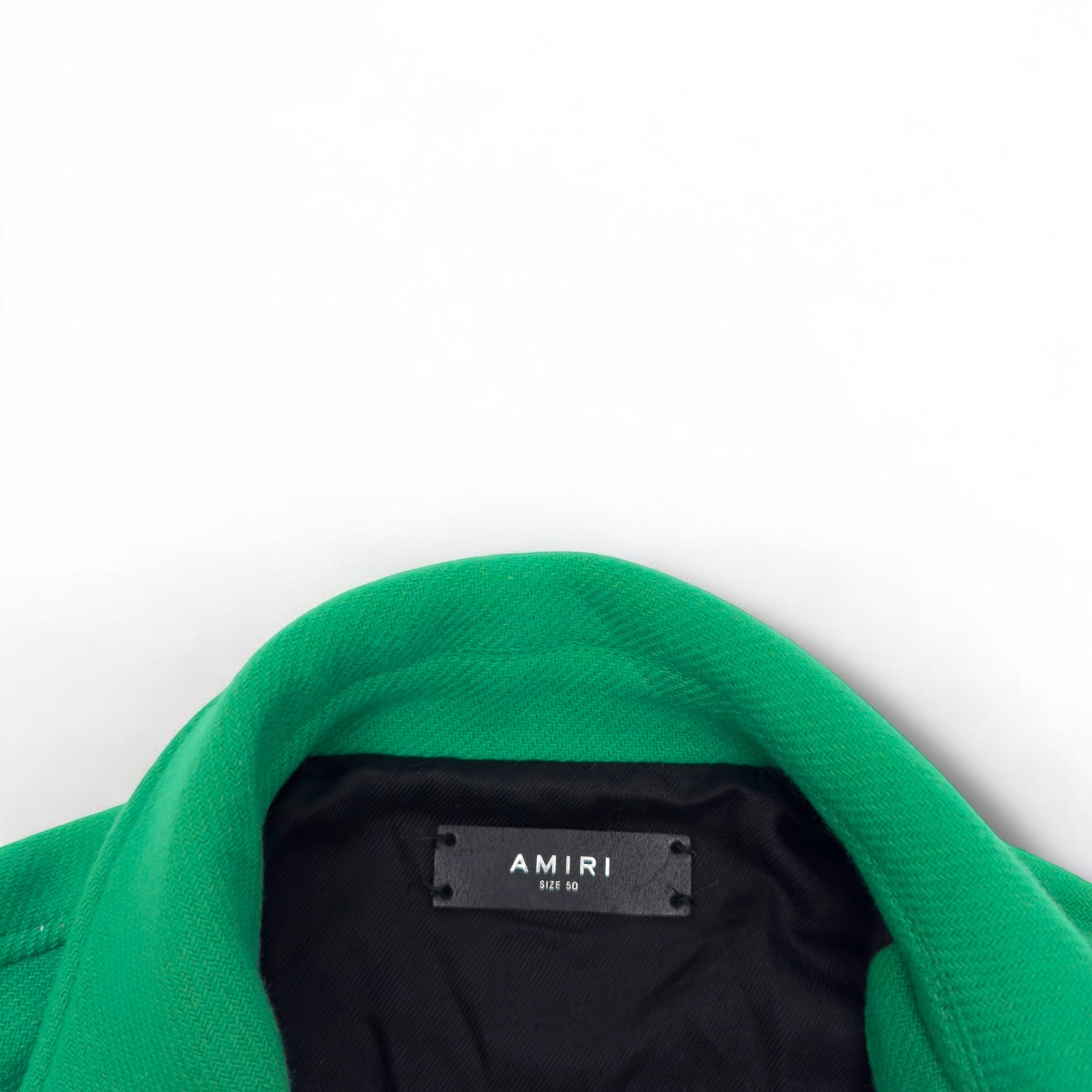 AMIRI LOGO-EMBOIDERED APPLIQUÉD BONE WOOL JACKET GREEN / WHITE 50 / L