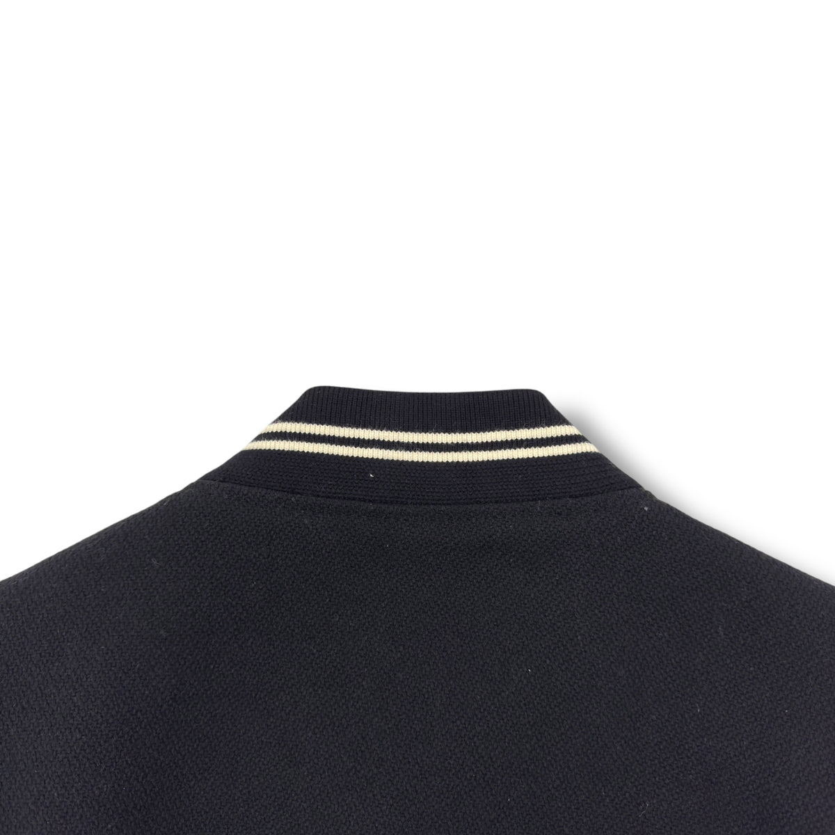 SAINT LAURENT TEDDY LEATHER-TRIMMED WOOL-BLEND BOMBER JACKET BLACK / WHITE 54 / XXL