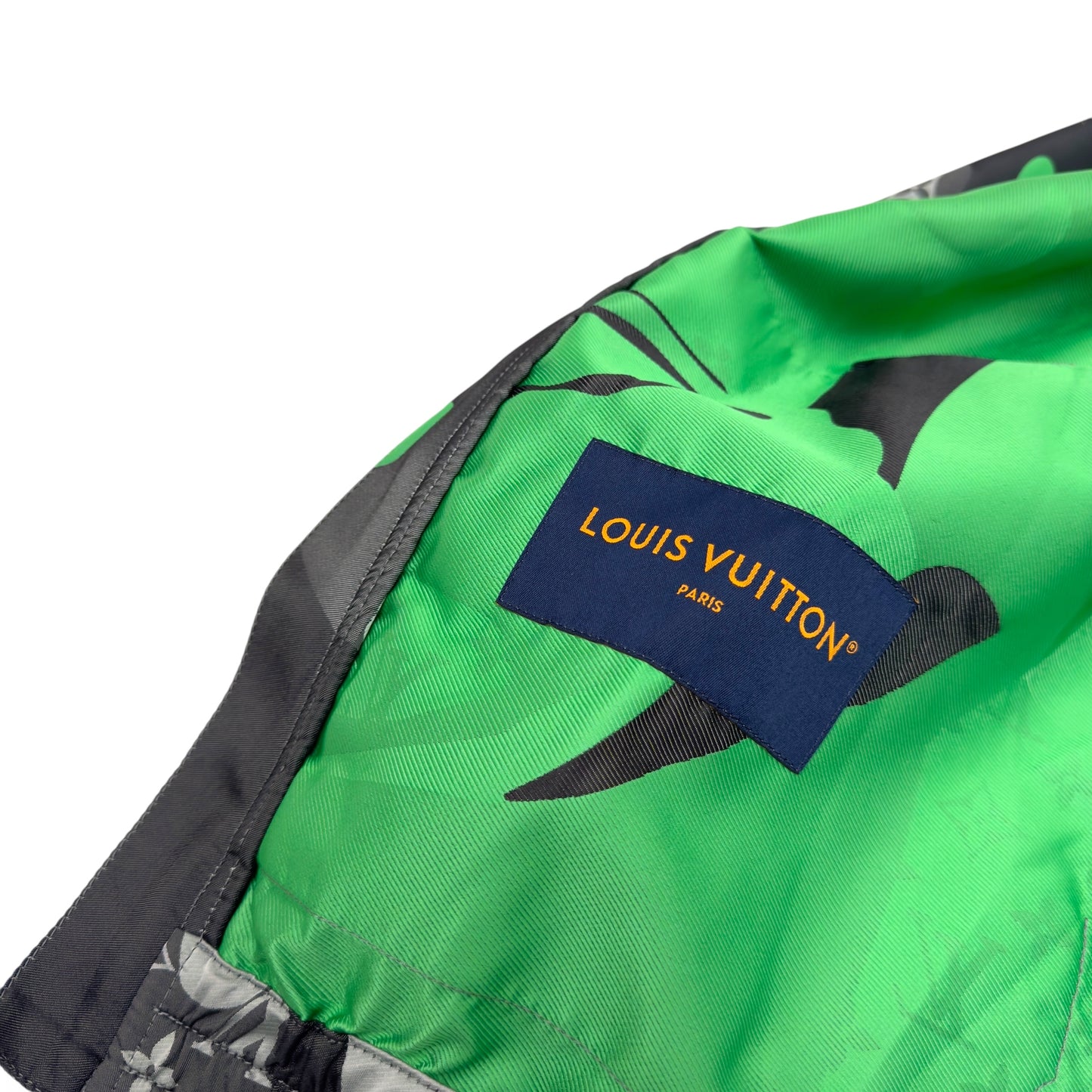 LOUIS VUITTON X KID SUPER FW23 PATCHWORKED PORTRAIT HOODED BLOUSON WINDBREAKER GREEN / SILVER FR54 / XL