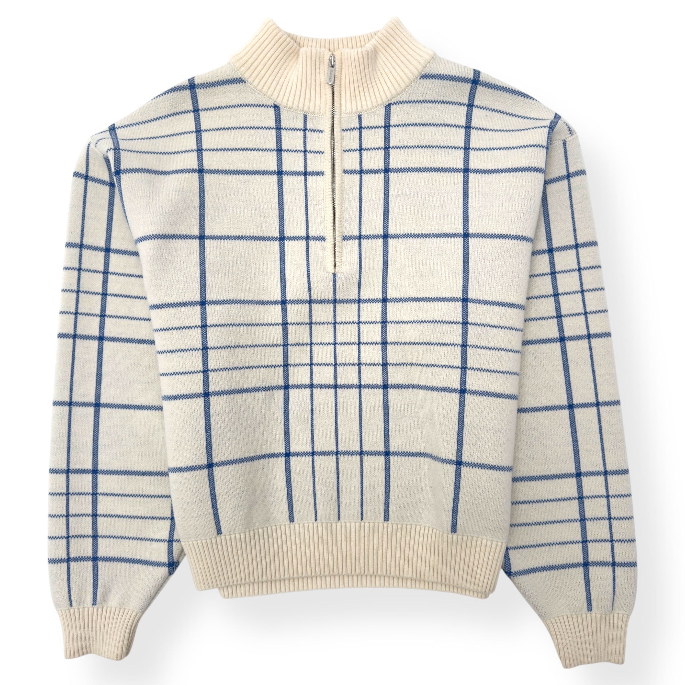 JACQUEMUS LA MAILLE CARRO PLAID-PATTERNED SWEATER WHITE / BLUE L
