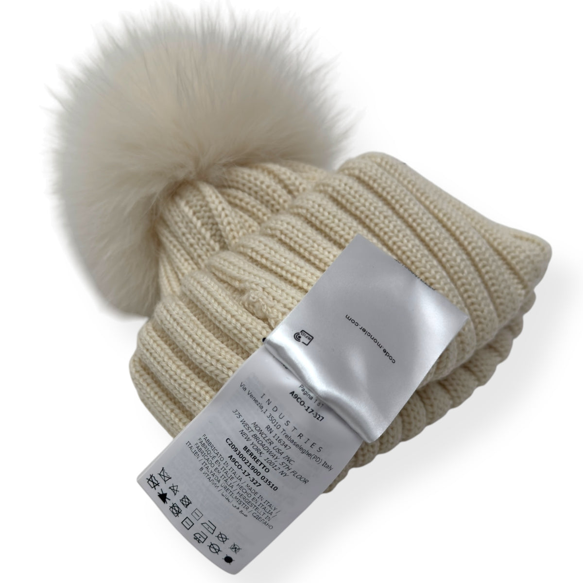 MONCLER WOOL BEANIE WITH POM POM CREAM O/S