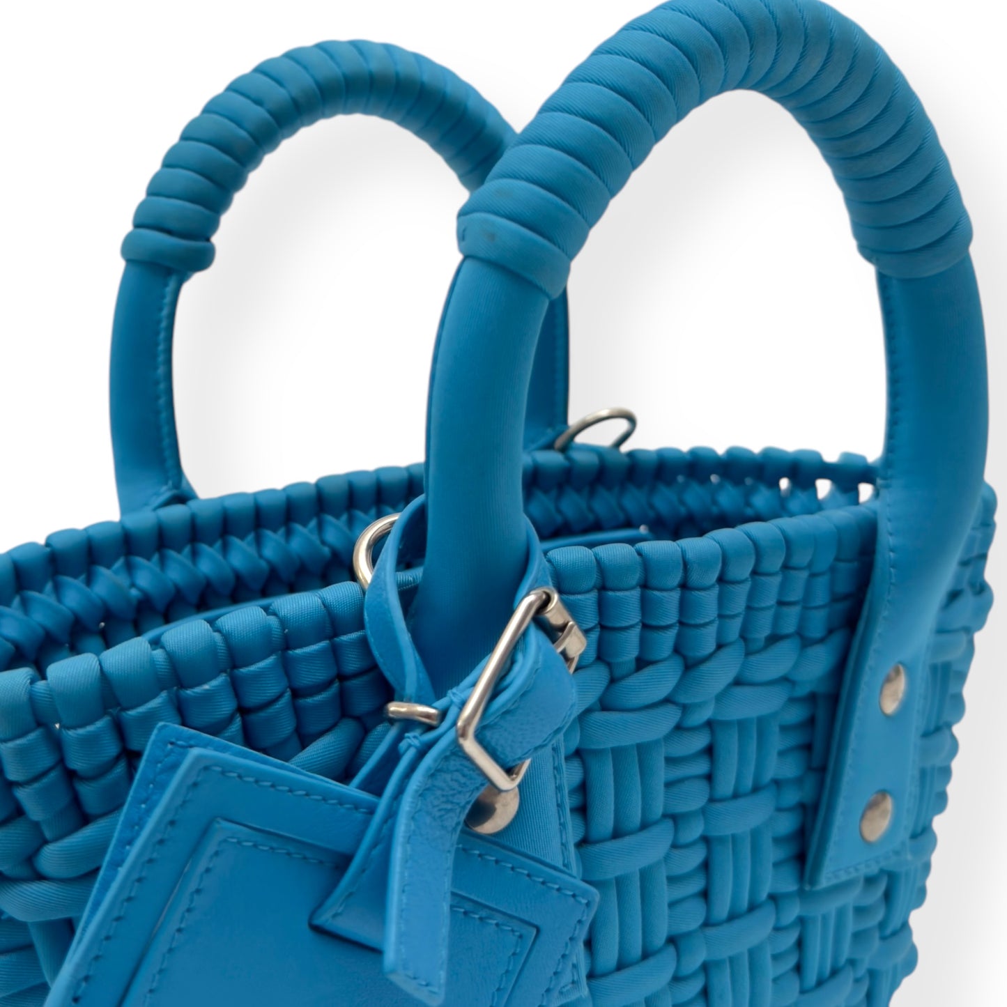 BALENCIAGA BISTRO RECYCLED NYLON BASKET BAG BLUE XXS