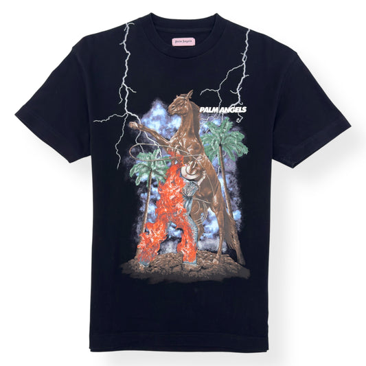 PALM ANGELS BURNING COWBOY COTTON T-SHIRT BLACK S