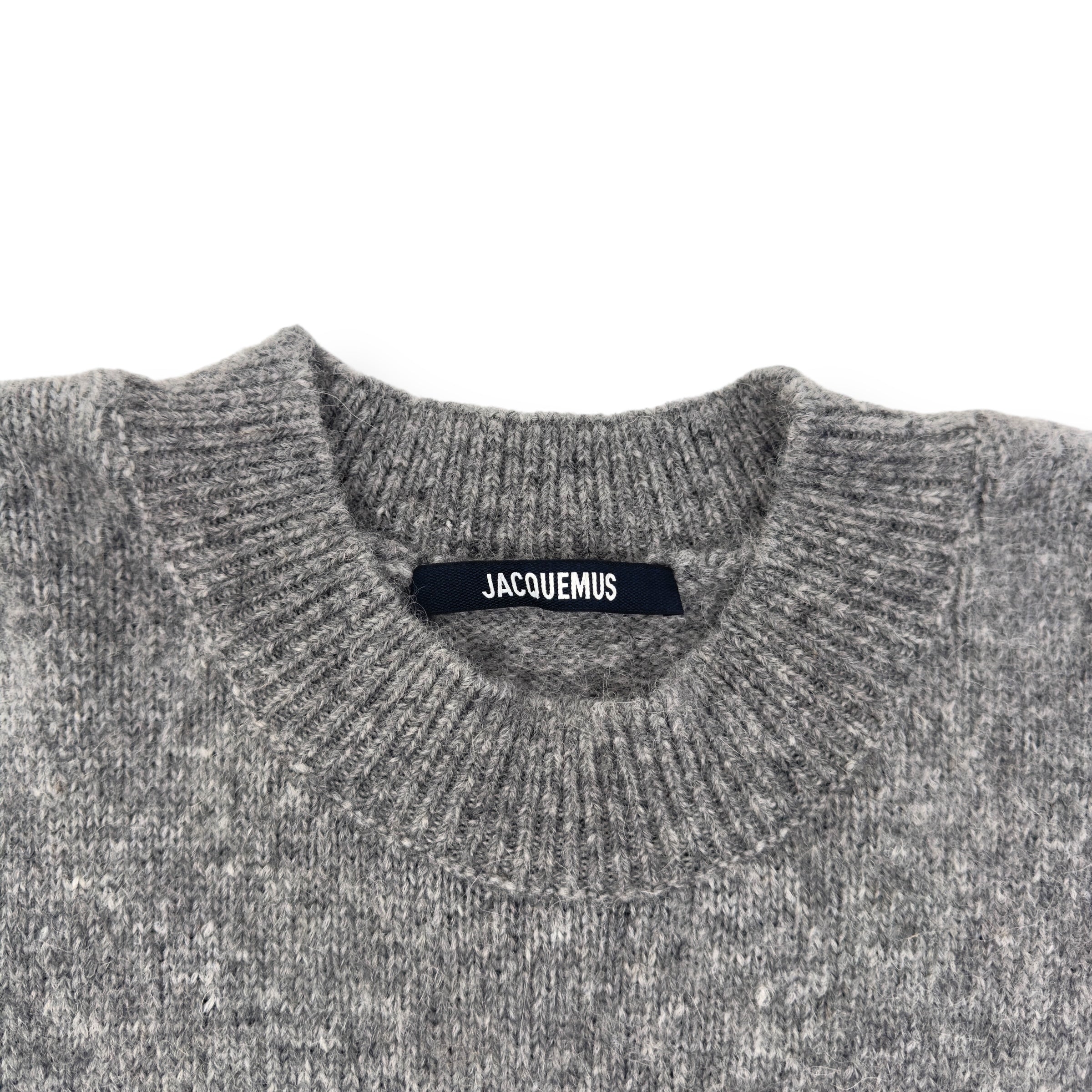 JACQUEMUS LE PULL WOOL-BLEND SWEATER GREY / WHITE L