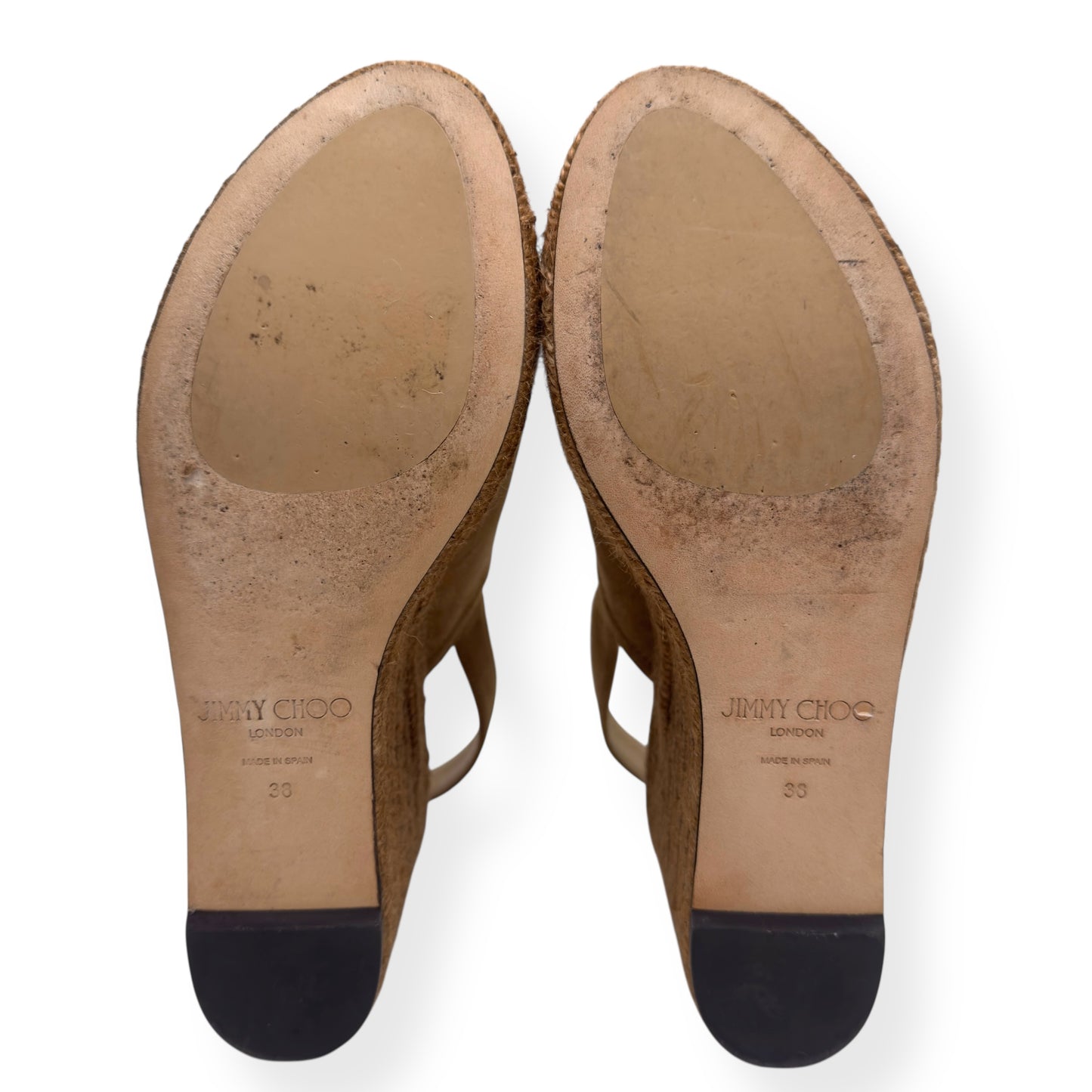 JIMMY CHOO DEYA 95 SUEDE ESPADRILLE WEDGE TAN 38 / UK5