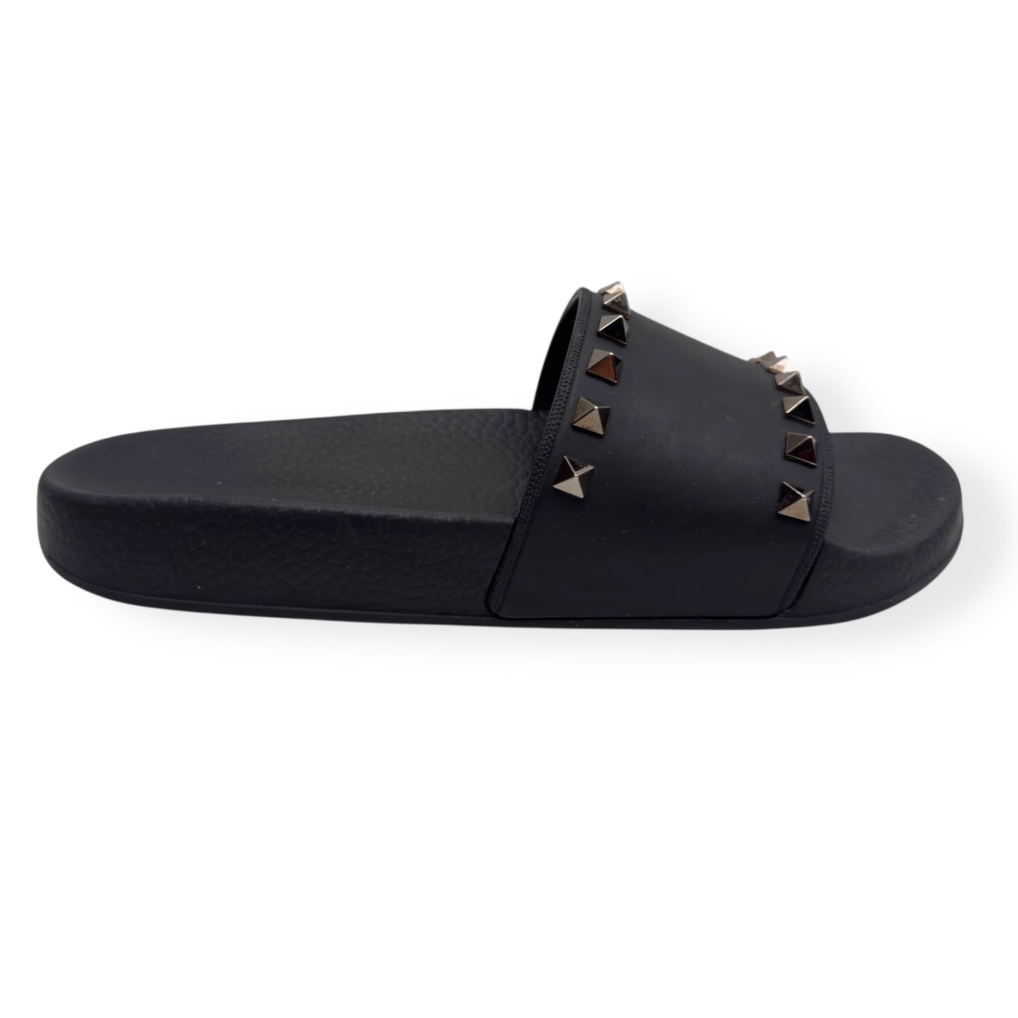 VALENTINO GARAVANI ROCKSTUD RUBBER SLIDES BLACK / SILVER 38 / UK5