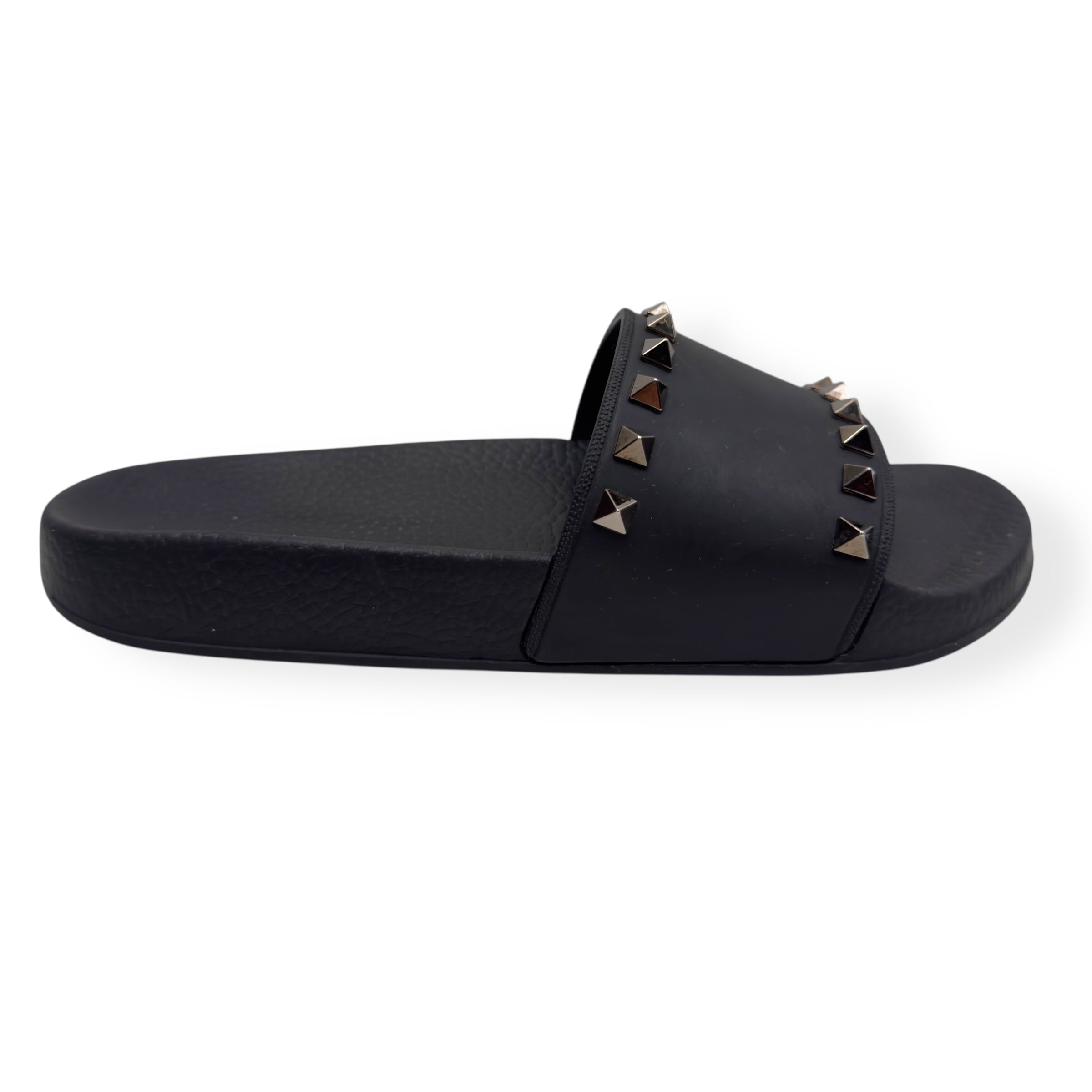 VALENTINO GARAVANI ROCKSTUD RUBBER SLIDES BLACK / SILVER 38 / UK5
