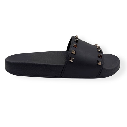 VALENTINO GARAVANI ROCKSTUD RUBBER SLIDES BLACK / SILVER 38 / UK5