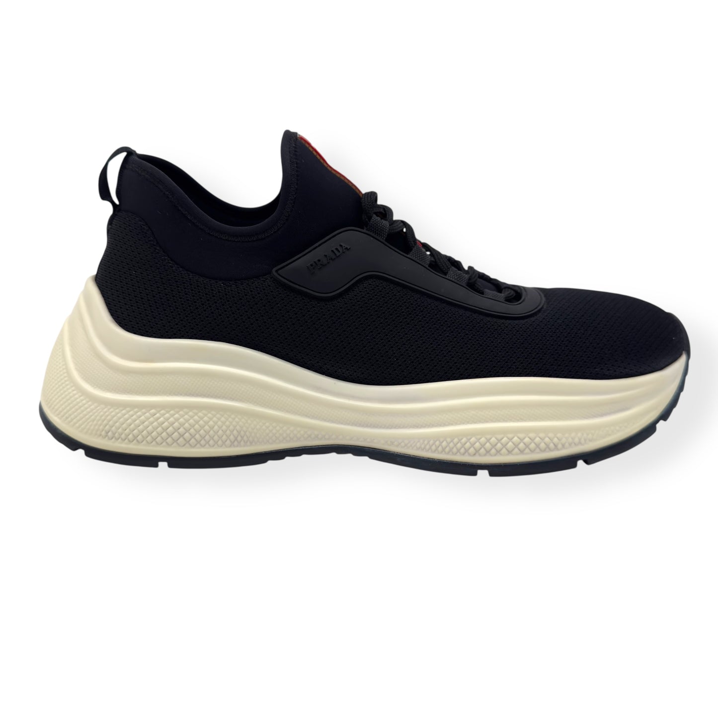 PRADA NEOPRENE LOW TOP SNEAKER BLACK / WHITE UK7