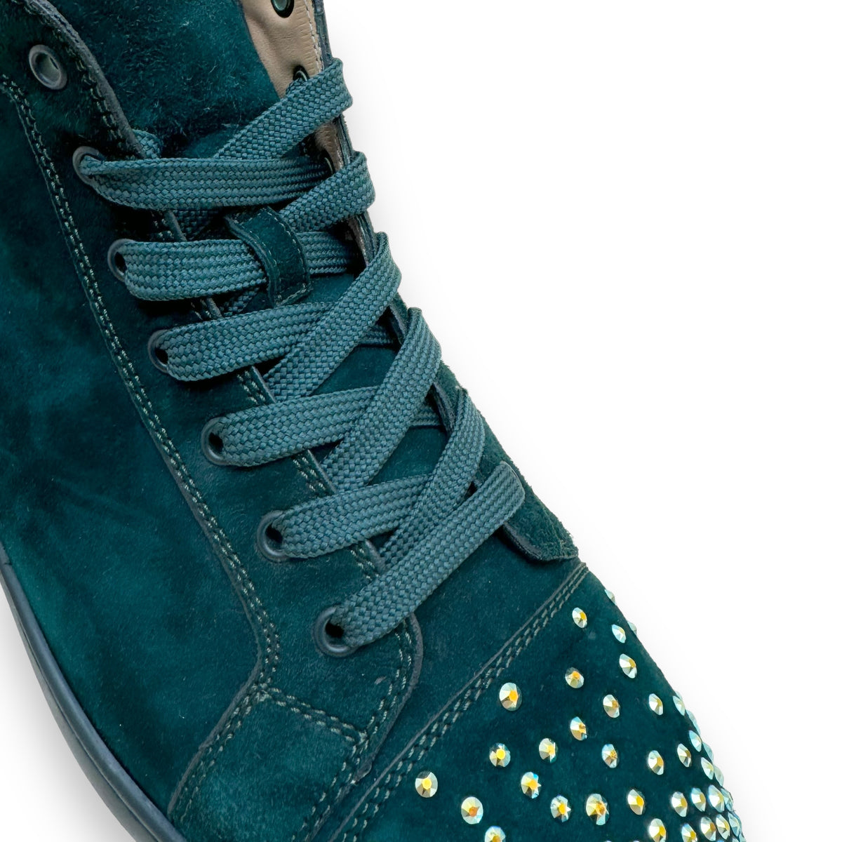 CHRISTIAN LOUBOUTIN LOU DEGRA SUEDE HIGH TOP SNEAKER GREEN UK8