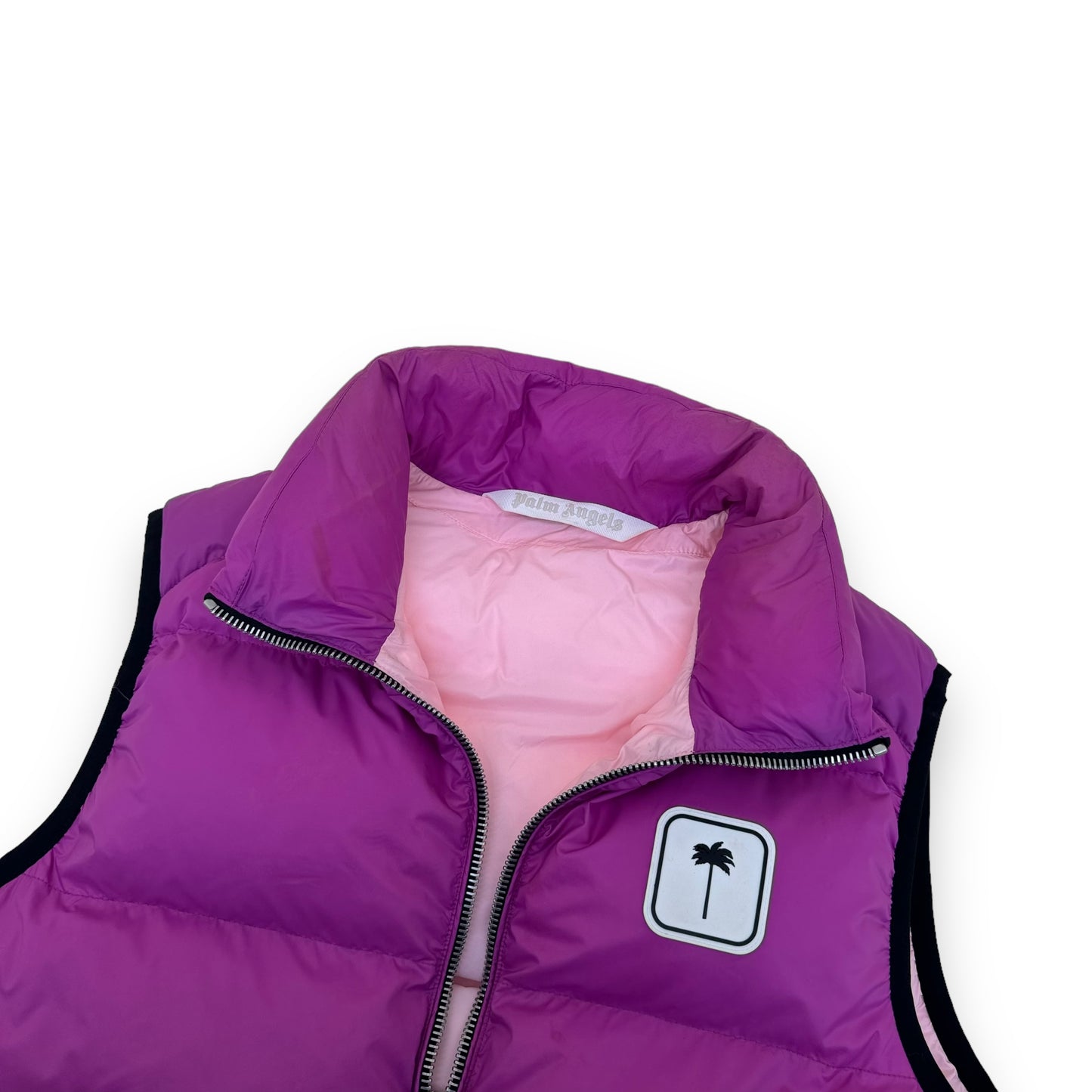 PALM ANGELS LOGO-PATCH PUFFER GILET FUCHSIA PINK XS