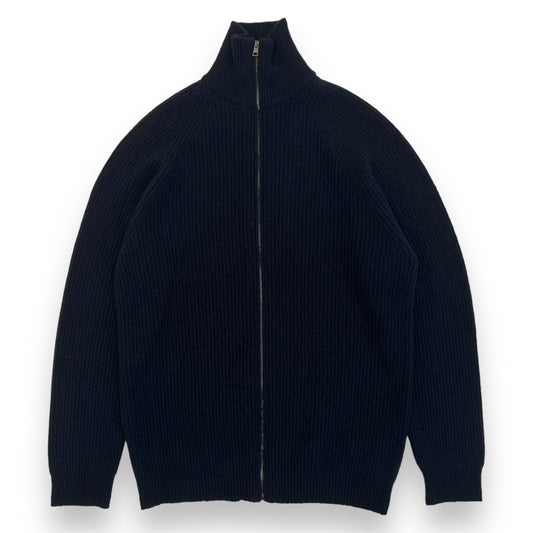 THOM SWEENEY ZIP-UP CASHMERE RIBBED SWEATER NAVY L