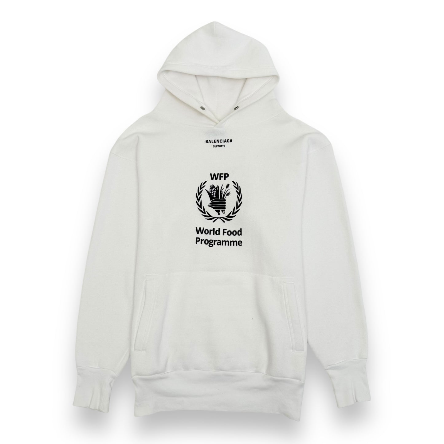 BALENCIAGA OVERSIZED WORLD FOOD PROGRAMME HOODIE WHITE / BLACK XS