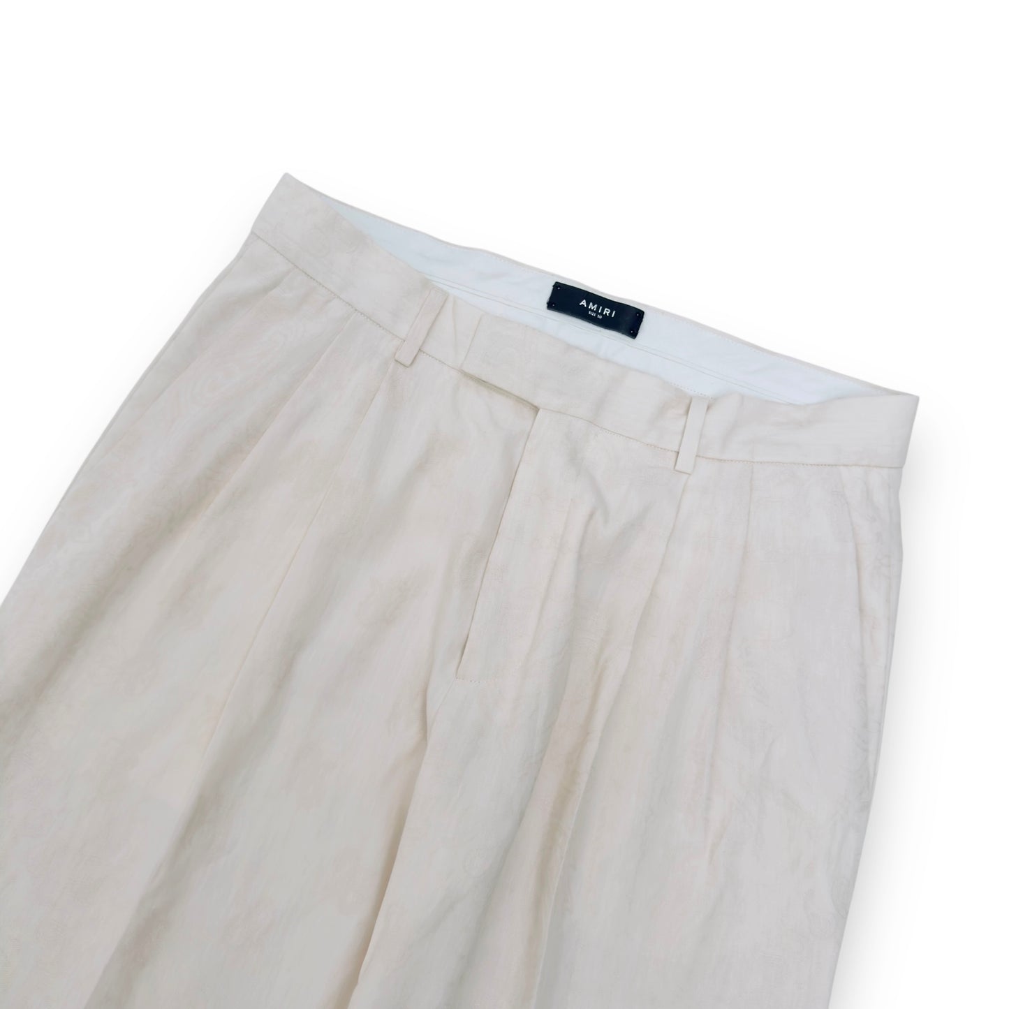 AMIRI LINEN-BLEND PLEATED TROUSERS CREAM 50 / L