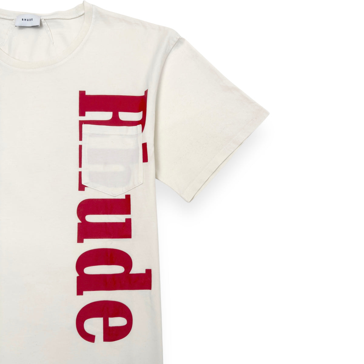 RHUDE POCKET LOGO T-SHIRT CREAM / RED XL