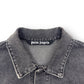 PALM ANGELS LOGO PRINT OVERSIZED DENIM JACKET GREY / WHITE M