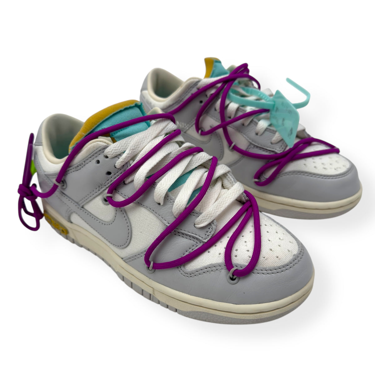 NIKE X OFF-WHITE WOMENS DUNK LOW SNEAKER LOT 45 / 50 GREY / PURPLE UK5