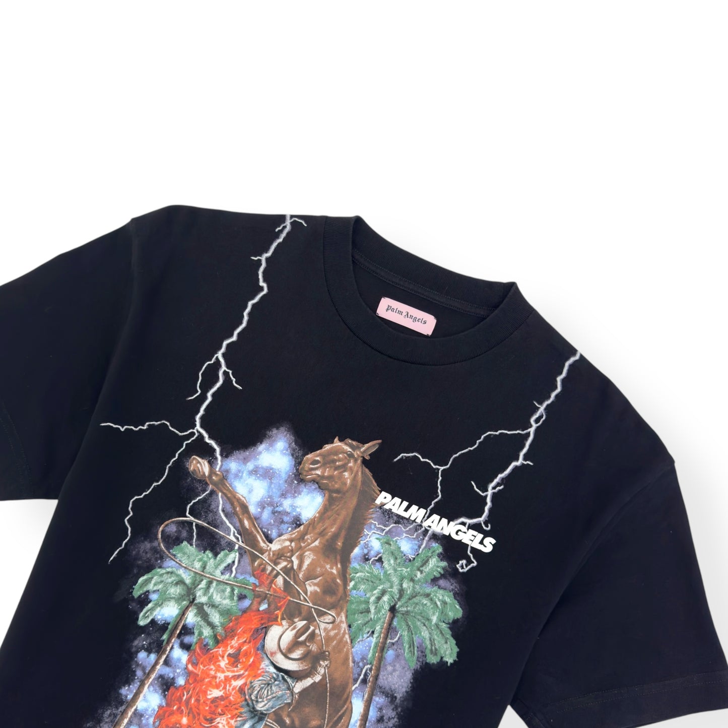 PALM ANGELS BURNING COWBOY COTTON T-SHIRT BLACK S