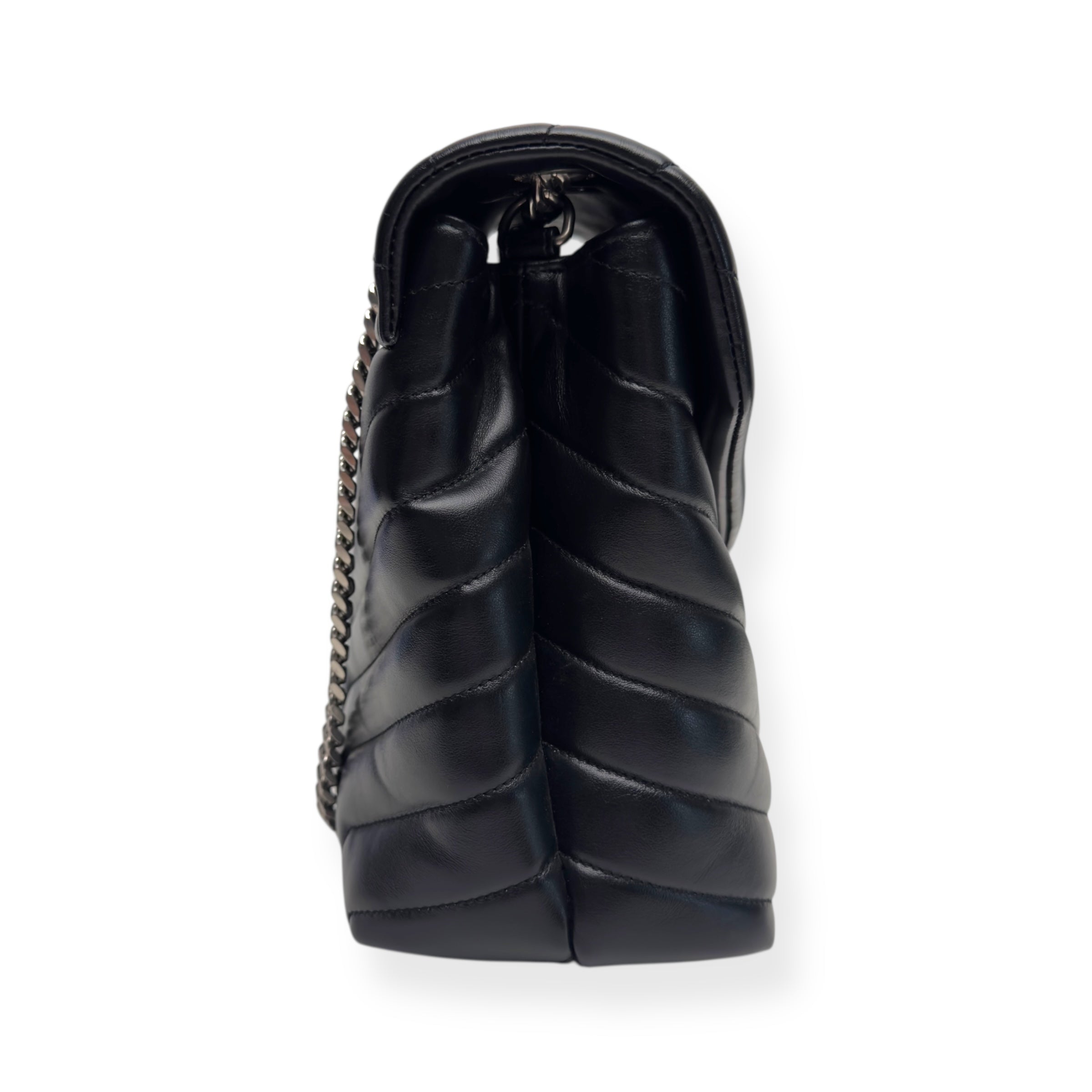 SAINT LAURENT LOULOU QUILTED LEATHER SHOULDER BAG BLACK / SILVER M