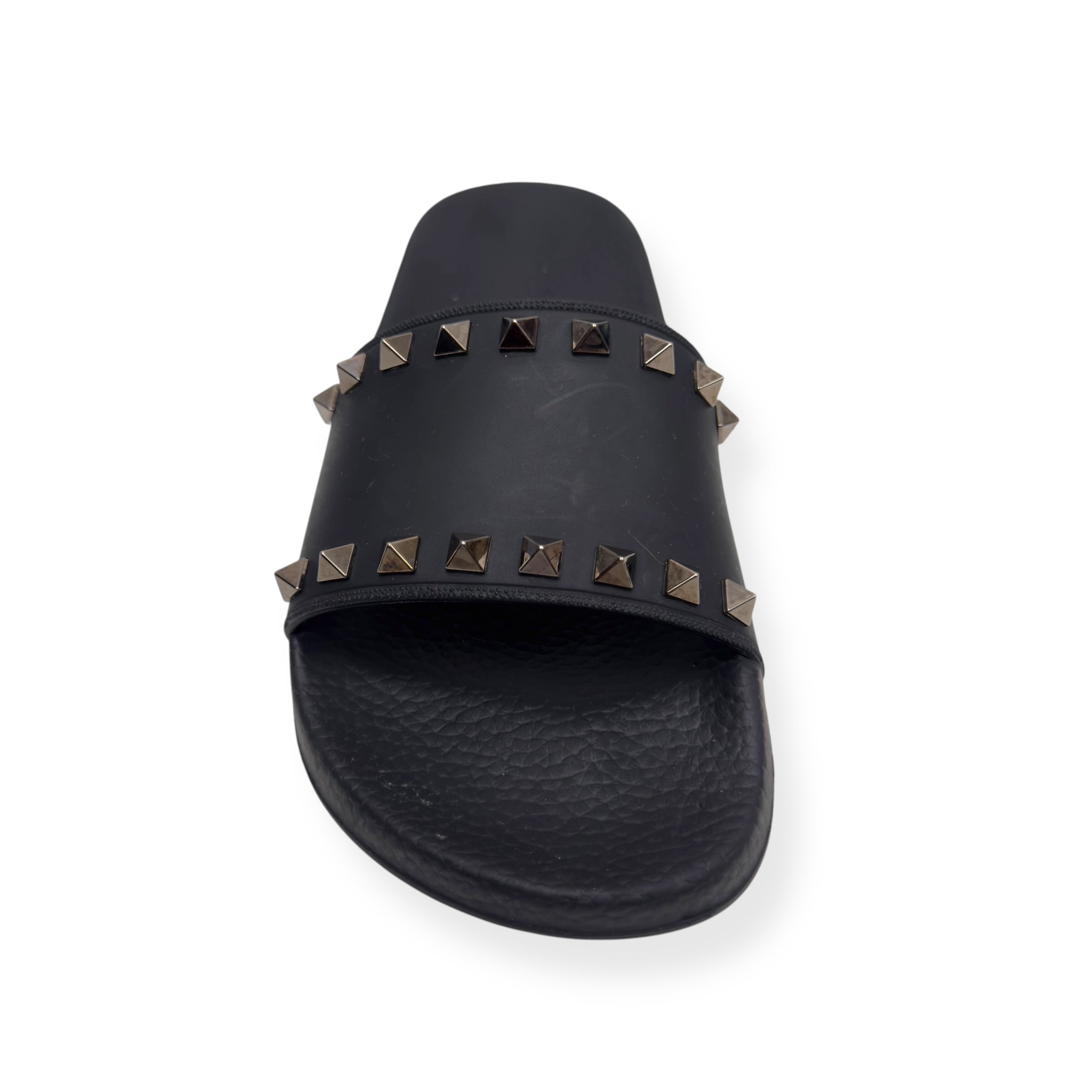 VALENTINO GARAVANI ROCKSTUD RUBBER SLIDES BLACK / SILVER 38 / UK5