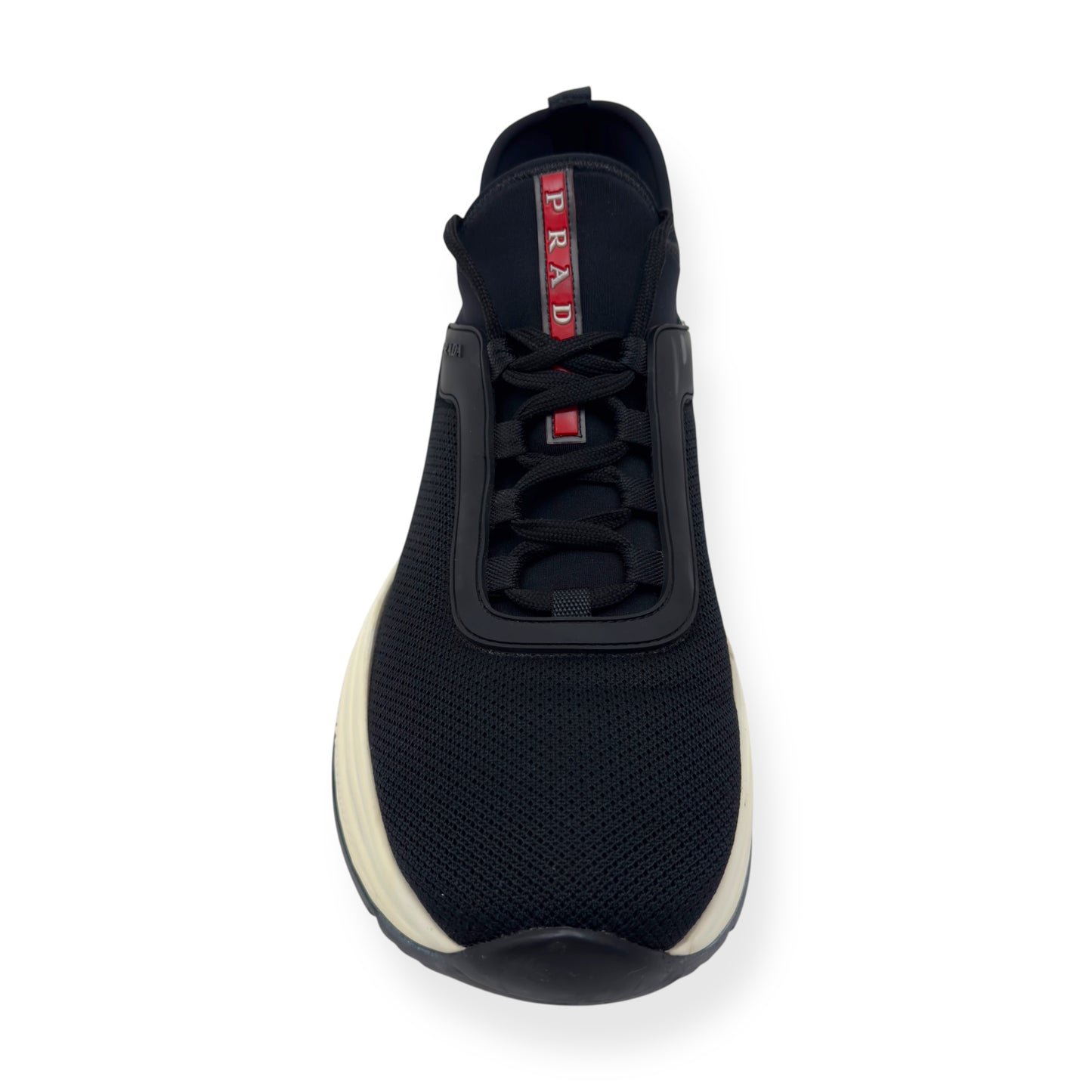 PRADA NEOPRENE LOW TOP SNEAKER BLACK / WHITE UK7