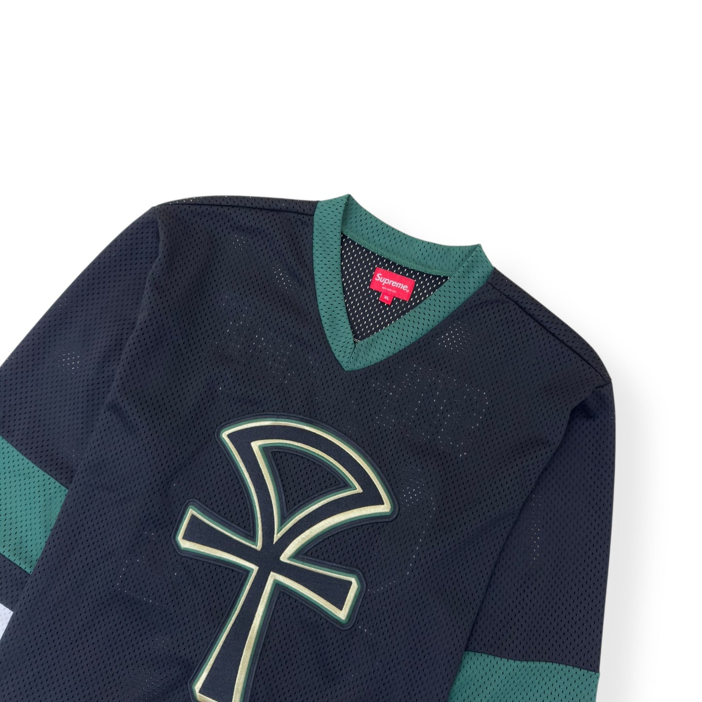 SUPREME ANKH HOCKEY LONG-SLEEVE JERSEY BLACK / GREEN XL