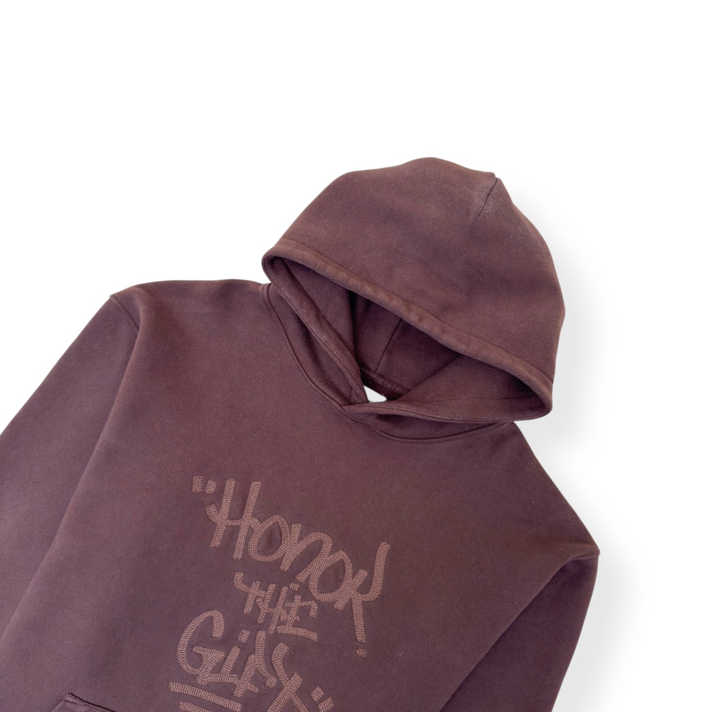 HONOR THE GIFT SCRIPT EMBROIDERED HOODIE BROWN L