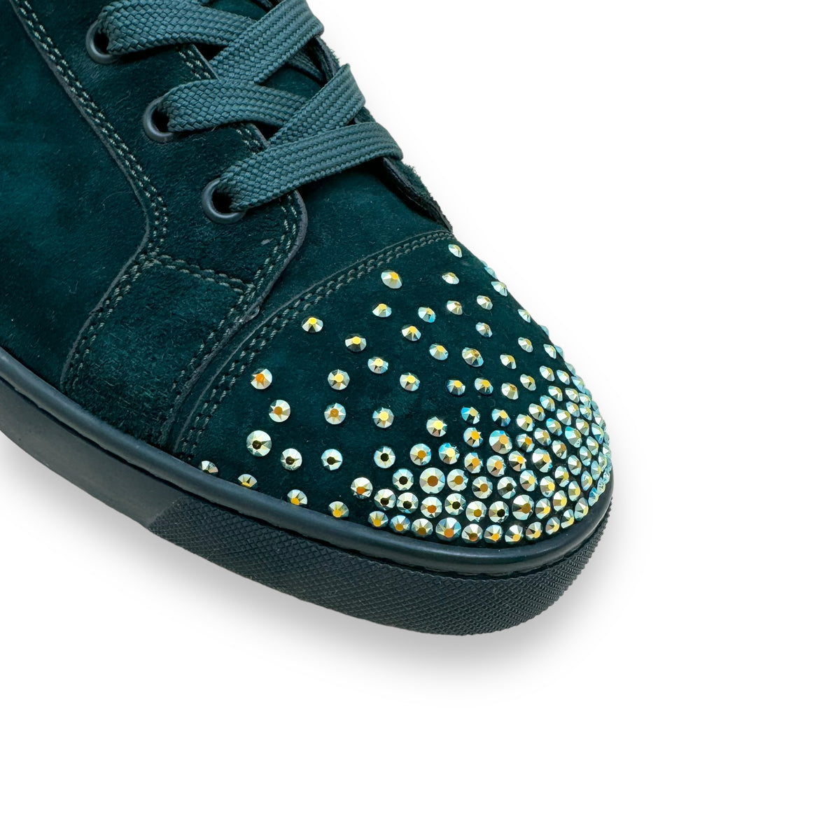 CHRISTIAN LOUBOUTIN LOU DEGRA SUEDE HIGH TOP SNEAKER GREEN UK8