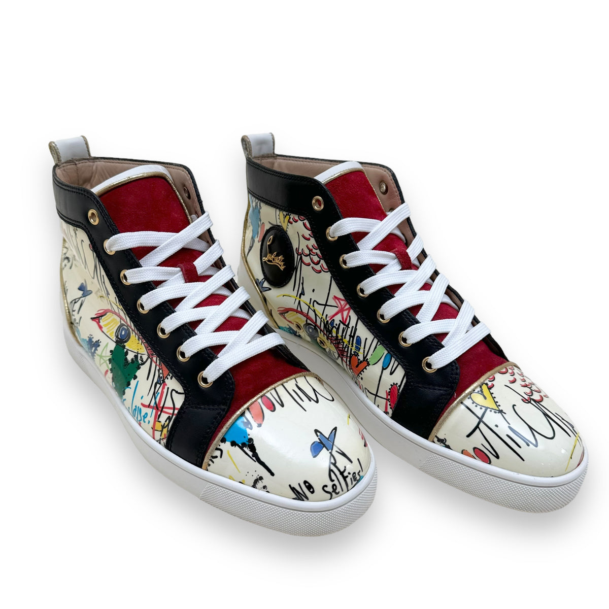 CHRISTIAN LOUBOUTIN GRAFFITI LOUIS HIGH TOP PATENT LEATHER SNEAKER UK8