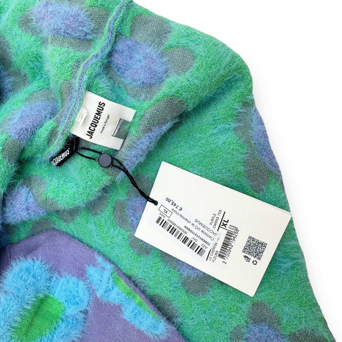 JACQUEMUS LE CHEMISE FLEURS KNITTED CARDIGAN PURPLE / BLUE / GREEN XL