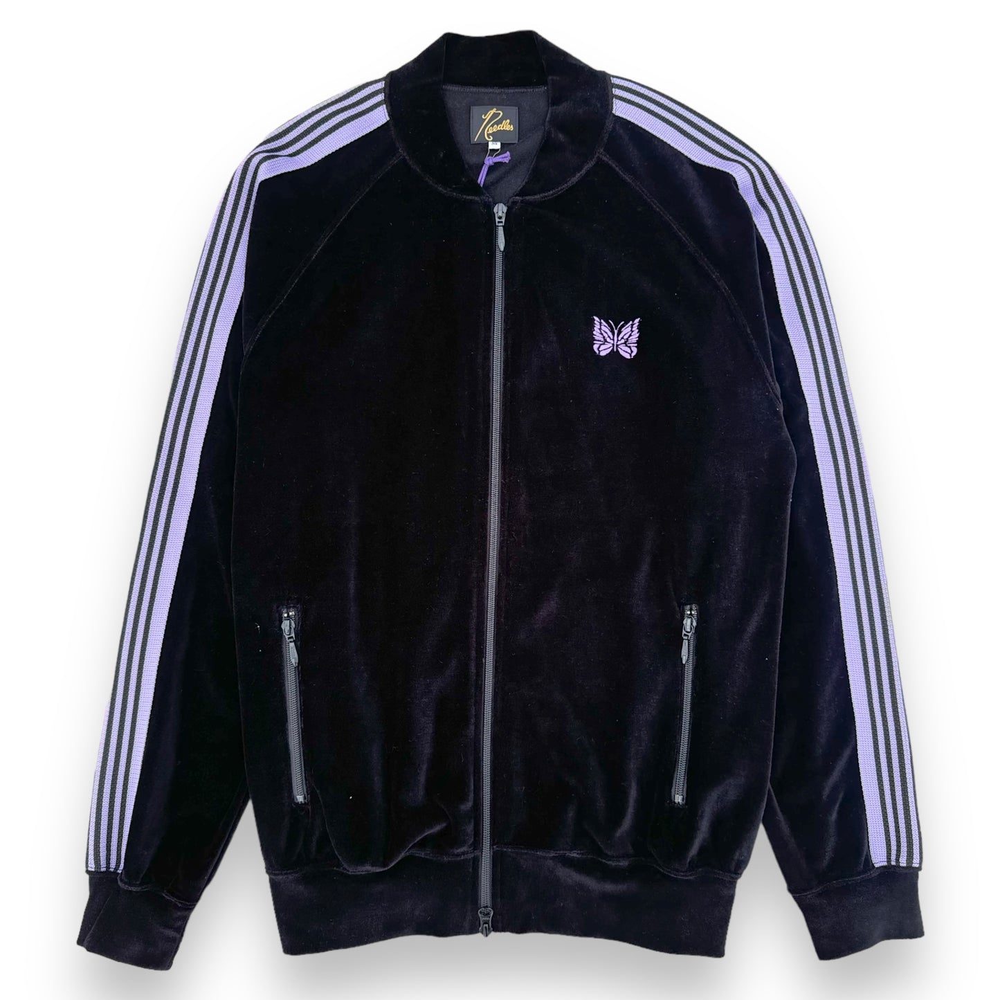 NEEDLES VELOUR ZIP-UP TRACK JACKET BLACK / PURPLE M